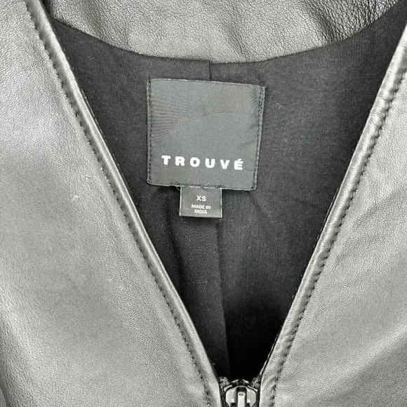 Trouvé Size XS Leather Jacket Blazer Coat V-neck Zip up Moto Style Lambskin Leat - Picture 3 of 10